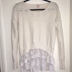 Lace Trimmed White Sweater